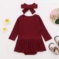 thumbnail image 3 of Vestido Para Niñas, Ropa Para Bebés, Ropa Infantil De Manga Larga, Ropa Acanalada Sólida, Vestido De Pelele, Trajes Con Diadema, Rojo Odeerbi LM103-3040, 3 of 9