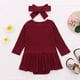 thumbnail image 3 of Vestido Para Niñas, Ropa Para Bebés, Ropa Infantil De Manga Larga, Ropa Acanalada Sólida, Vestido De Pelele, Trajes Con Diadema, Rojo Odeerbi LM103-3039, 3 of 9