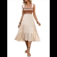 thumbnail image 1 of Vestidos de Verano Sin Mangas para Mujer, Vestidos Largos para Invitadas de Boda, Blusas de Punto Acanalado y Falda de Poliéster con Bolsillos. Albaricoque XL, 1 of 10