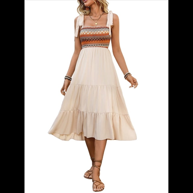 Vestidos de Verano Sin Mangas para Mujer, Vestidos Largos para Invitadas de Boda, Blusas de Punto Acanalado y Falda de Poliéster con Bolsillos. Albaricoque XL