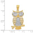 thumbnail image 4 of 14k Yellow Gold White Rhodium Open Back Diamond Cut Polished Finish Moveable Owl Charm Pendant, 4 of 4