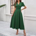 thumbnail image 5 of Women's Bodycon Midi Dress, Solid Color High Waist Short Sleeve Fitted Dress, Elegant Club Dress for Party, Date Night and Evening,Army Green,L, 5 of 5