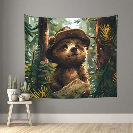 Pofeuu Jungle Hat Bear Print Wall Tapestry Decoration Wall Hanging Tapestry 60 x 51 Inch
