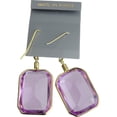 thumbnail image 2 of Oversized Large Jewel Earrings 2 1/4" Faux Set in Gold Tone - Amethyst Color Purple, 2 of 2
