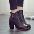 thumbnail image 4 of Boots for Women Winter Vintage Thick Heel Belt Buckle Side Zipper Low Tube High Heel Ankle Boots, 4 of 7