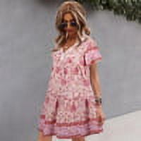 Summer Dresses for Women Maxi Dress V-Neck Short-Sleeved Dress Casual Holiday A-Line Skirt