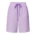 thumbnail image 5 of Noric Women's Summer Striped Bermuda Shorts High Waisted Elastic Waist with Drawstring Casual Beach Shorts with Pockets, 5 of 7