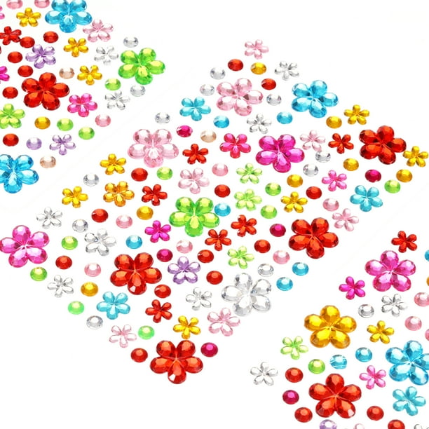 Uxcell 505 Pcs Gems Stickers for Crafts, 5 Sheet Self-Adhesive Gems Bling Flower Rhinestone Stickers, Multicolor