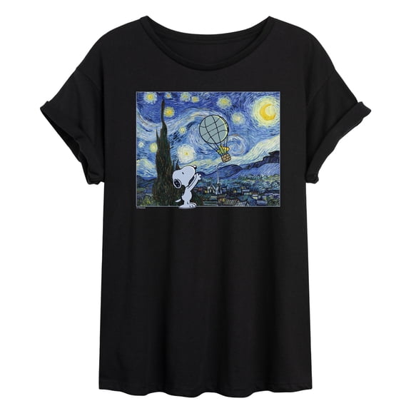 Peanuts - Starry Night - Juniors Oversized Graphic T-Shirt