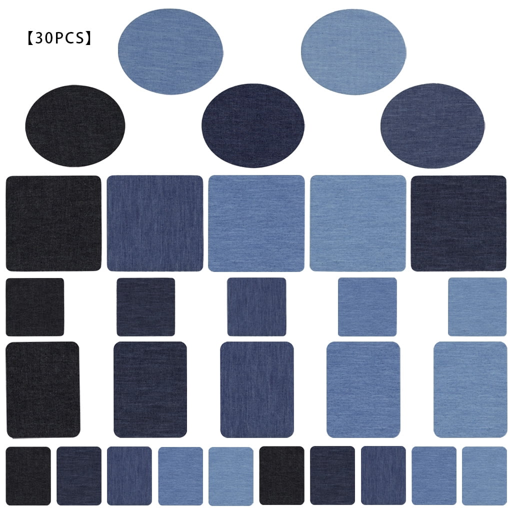 Jean Fabric Adhesive Patches Square Rectangular Oval DIY Clothing Repair Kit with Sewing Bag