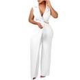thumbnail image 4 of Lenpel Jumpsuits for Women Elegant Cap Sleeve Lapel Deep V Neck Wrap Straight Leg Business Casual Rompers Trendy Summer Outfits, 4 of 7