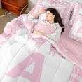 thumbnail image 4 of jejeloiu Pink Bowknot 7-Piece Twin Bedding Sets,Letter A Monogrammed Bedding Comforter Set For Girls Kids Reversible, 4 of 8