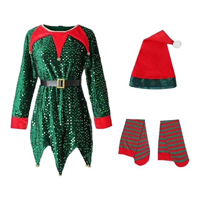 Disfraz de para niñas, disfraz de Navidad para fiestas navideñas 110 a 120cm Yuyangstore Disfraz de elfa para niñas