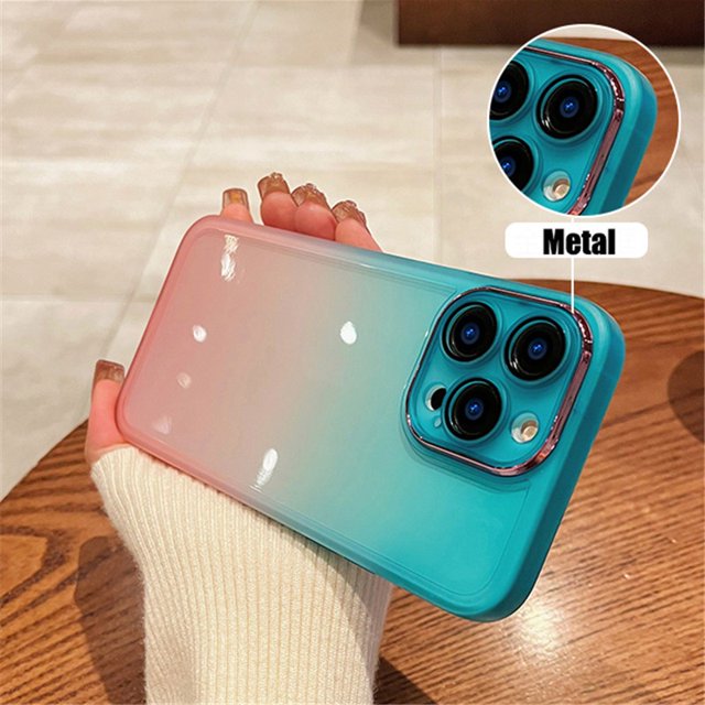 Nuevo Listo stock Hot Gradient Camera Protect Phone Case Para iPhone 14 13 pro max 12 12pro 14pro 12 7 8 14 plus x XR xs 11 Metal Lente Anillo Suave TPU Funda Gao Jiahui unisex