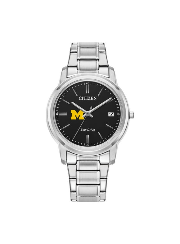 Women's Citizen Watch Silver Michigan Wolverines Eco-Drive Black Dial Stainless Steel Watch