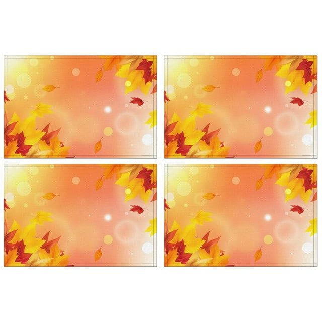 Fall Maple Leaf Linen Placemats 4PCS Thanksgiving Harvest Fall Autumn Anti-slip Dining Table Mats 12 X 18 Inch Seasonal Farmhouse Holiday Rustic Decor for Kitchen Dining Table Mats
