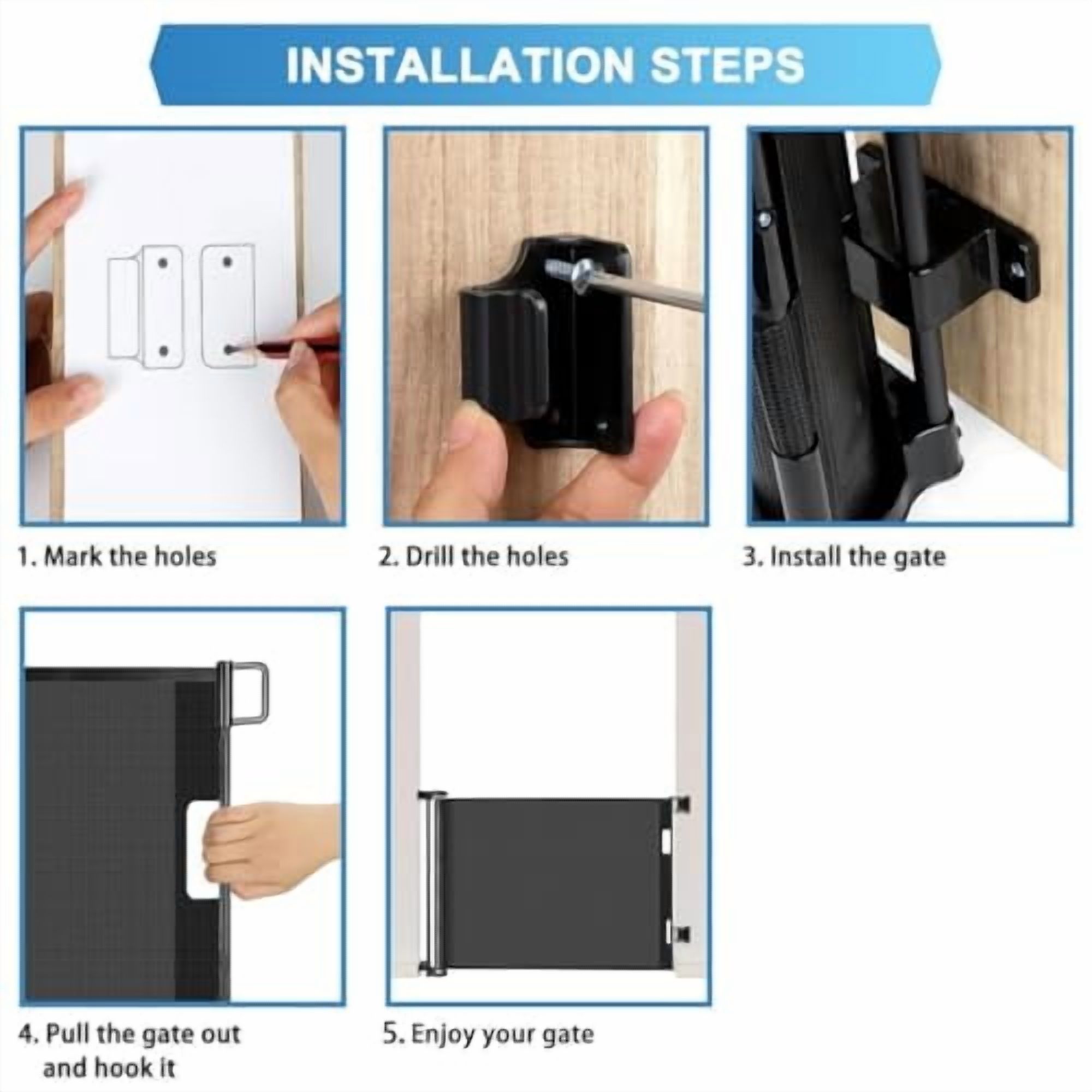 Retractable Baby Gates for Doorways 55" Wide Retractable Dog Gate for Stairs, Mesh Dog Gates for The House, Retractable Gate Outdoor Baby Gates for Decks, Child Gate for Stairs, Black