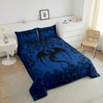 thumbnail image 4 of Gothic Dragon Bedding Set Boho Goth Black Blue Damask Comforter Set Teen Adults Men Bohemian Exotic Floral Animal Quilt Duvet Retro Dragon Bed Set 2 Pcs, 4 of 7