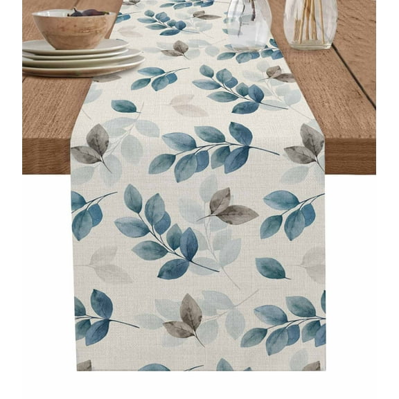 Ldtrchee Blue Botanical Fall Table Runner 120 Inches, Pastoral Maple Leaf Autumn Rustic Bed Runner Dresser Scarves Tabletop for Indoor Outdoor Parties/Ceremony/Banquet, 13"x 120"