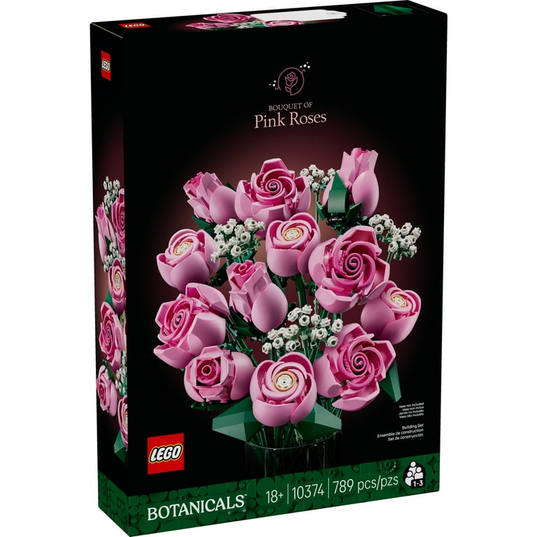 LEGO Botanicals Bouquet of Pink Roses Artificial Flowers - Building Blocks for Adults, Ages 18+ - Flowers for Home Office, Shelf or Room Decor - Gift for Women & Men - 10374