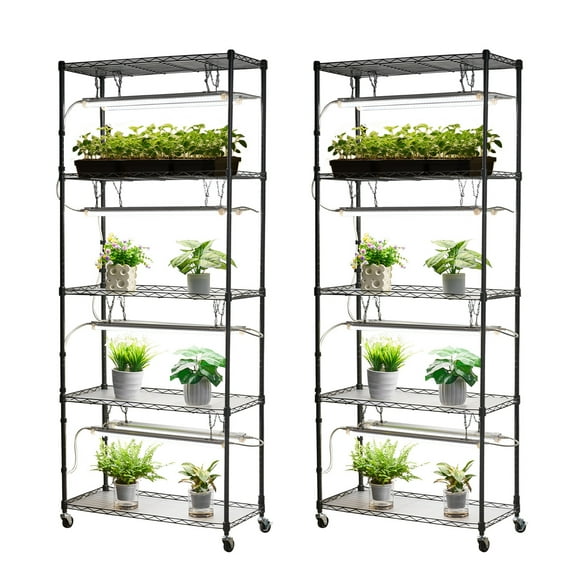 KFFKFF DIY Plant Shelf with Grow Lights, 71 in Tall Indoor Plant Stand with Wheels, 192W 5000K Full Spectrum Grow Lights