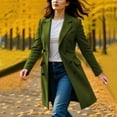 thumbnail image 2 of Women's Double-Breasted Long-Sleeved Coat - Solid Color Casual Fall Winter Trench Jacket, Olive Green, L, 2 of 5