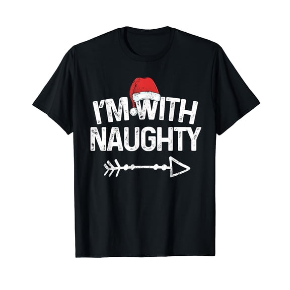 I'm With Naughty Shirt Matching Christmas Couples Costume T-Shirt
