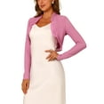 thumbnail image 4 of INSPIRE CHIC Women's Elegant Ruffle Collar Crop Cardigan Open Front Knitted Shrug Top XL Pink, 4 of 6