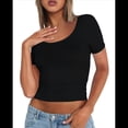 thumbnail image 2 of Camisetas de Corta para Mujer, Informales, Básicas, de Verano, con Cuello Redondo, Corte Entallado, de Punto Acanalado, para Trabajo y Negocios. Negro XL, 2 of 10