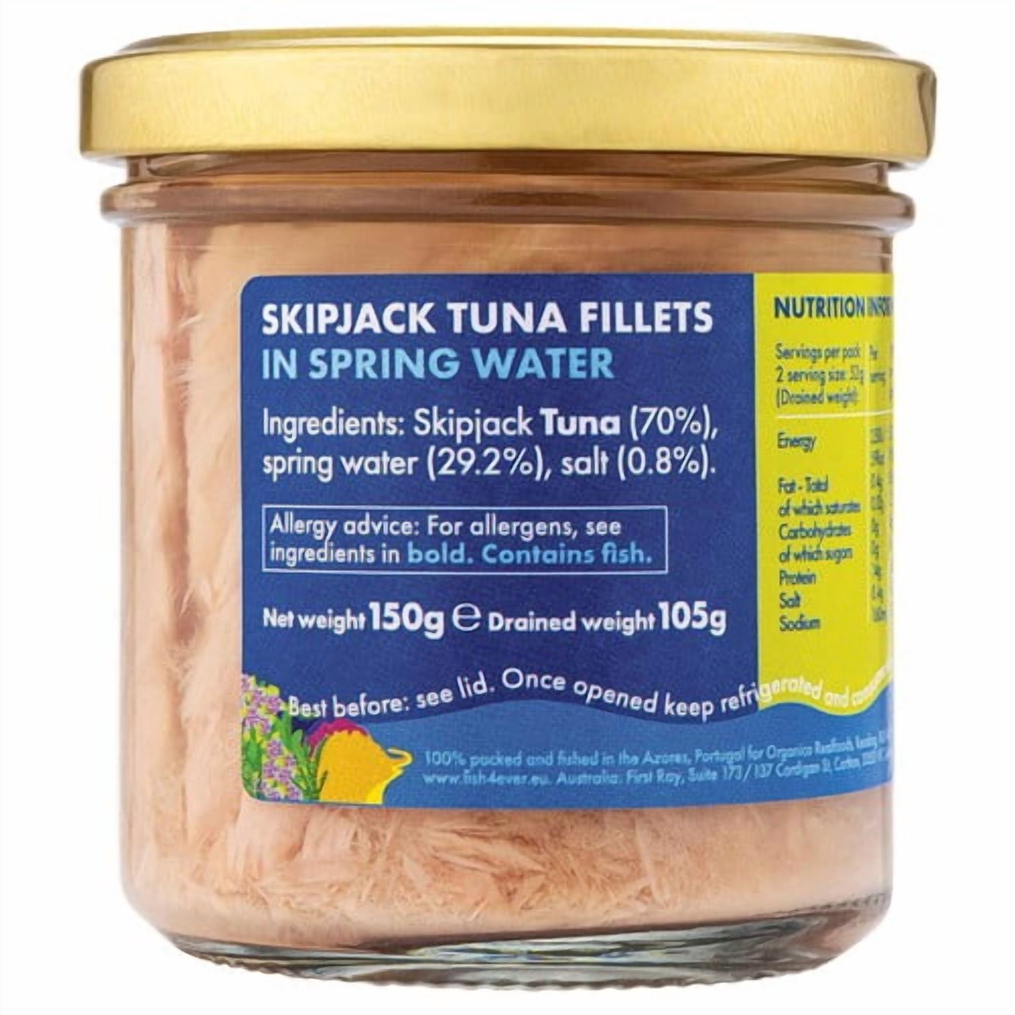 Fish 4 Ever Azores Tuna Fillets in Spring Water 150g, British Import (Pack of 3)