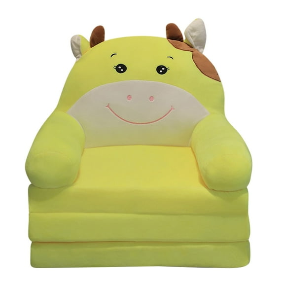 XSHBTOP Plush Foldable Kids Sofa Backrest Armchair (No Filling) 2 In 1 Foldable Children Sofa Cute Cartoon Lazy Sofa Children Flip Open Sofa Bed For Living Room Bedroom,Without Liner Filler(Yellow2)