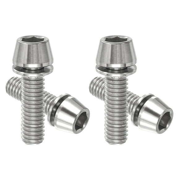 Uxcell M6x20mm Titanium Bike Stem Bolt, 4 Pack Hex Tapered Head Bolt for Bicycle Crank Brake Fixed Upgrade, Silver Tone