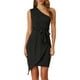 thumbnail image 1 of Vestido de fiesta con cinturón y dobladillo cruzado fruncido de un hombro para mujer Negro M, 1 of 5