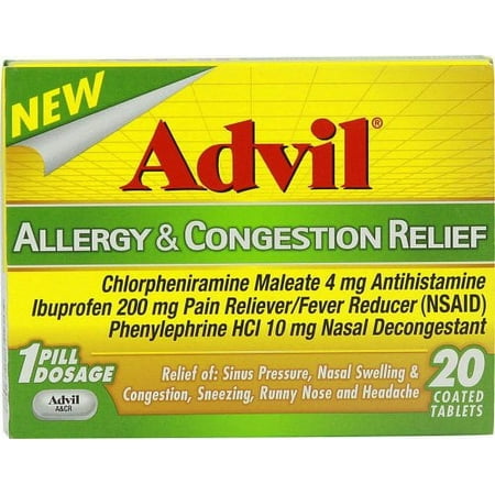 5 Pack Advil Allergy & Congestion Relief 20 Coated Tablets Each