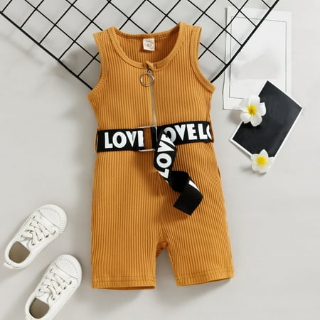 

NIUREDLTD Summer Toddler Girls Sleeveless Romper Ribbed Jumpsuit And Belt Set
