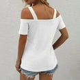 thumbnail image 4 of DuoJiaJ Women's Solid Color Short Sleeve Double Strap Off Shoulder Top Women’s Linen Blend Casual Tops White, 4 of 4