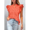 thumbnail image 4 of PRETTYGARDEN Womens Summer Tops Dressy Casual Ruffle Cap Sleeve Button V Neck Embroidered Eyelet Blouses Shirts, 4 of 8