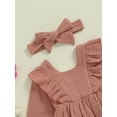 thumbnail image 5 of Musuos Baby Girls 2 Piece Outfits 0-18M Solid Color Ruffles Long Sleeve Romper Dress and Cute Headband Set for Toddler Infant, 5 of 9