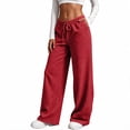 thumbnail image 3 of Sweatpants for Women Plus Size Winter Solid Color Elastic Waist Warm Pants Athletic Wide Leg Drawstring Trousers with Pockets, 3 of 8