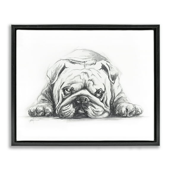 Stupell Industries Bulldog Puppy Naptime Animals Drawing Black Floater Framed Canvas Art Print Wall Art, 21 x 17