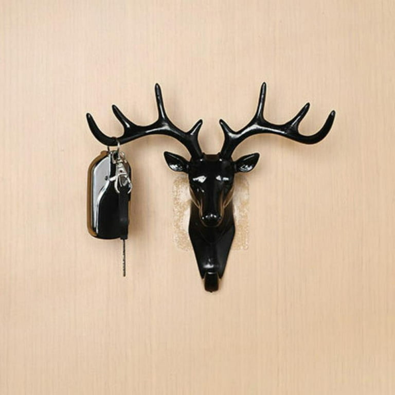 Deer Head Wall Hook Antler Hanger Animal Shaped Key Coat Hat Hooks Plastic  Home Decoration Black Heavy Duty for Living Room Bedroom Bathroom 