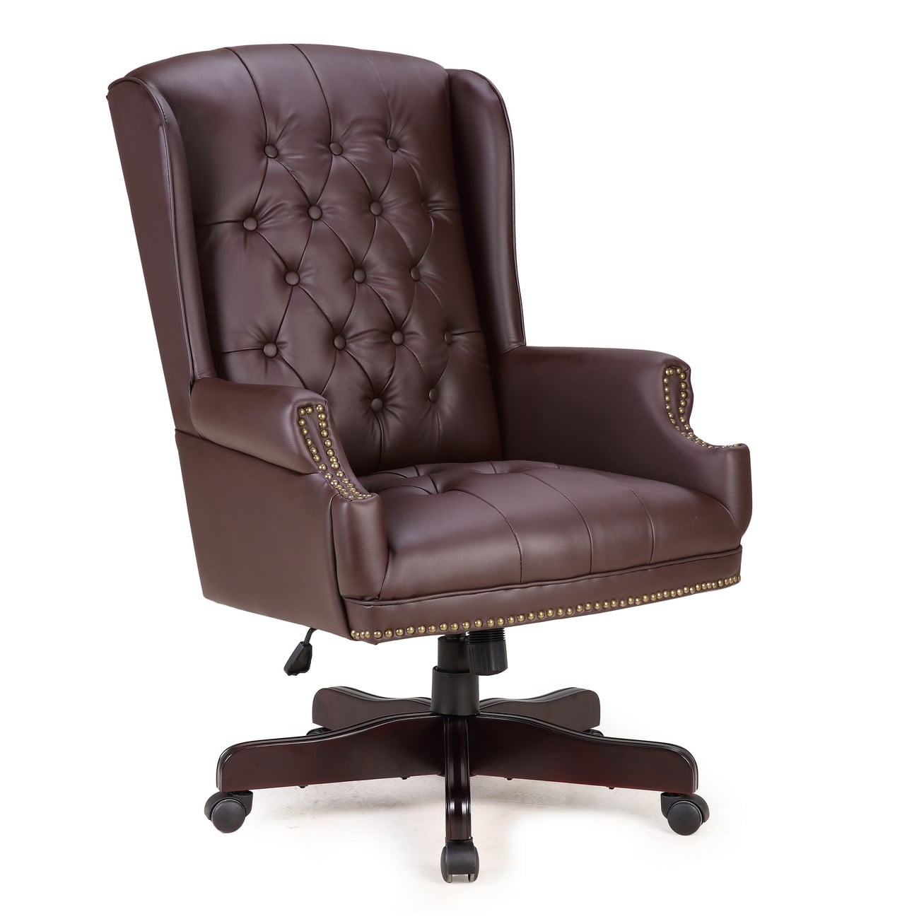 Belleze Traditional Executive Wingback Office Desk Chair On Belleze Traditional Executive Wingback Office Desk Chair On Tufted Styling With Faux Leather Wood Base Brown Com