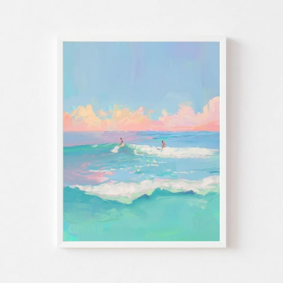 Kna Prints - Pastel Surfer Kids Painting Colorful Coastal Summer Wall Art Print Tween Beach House Girl'S Room Surfing Wall Art Decor For Home Office, UNFRAMED-12x18