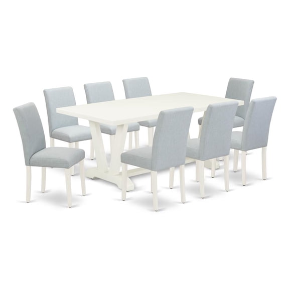 East West Furniture V-Style 9-piece Wood Dining Room Set in Linen White
