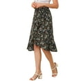 thumbnail image 5 of INSPIRE CHIC Women's Ruffle Flare Tie Waist High Low Floral Wrap Skirt XS Black White, 5 of 8