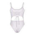 thumbnail image 7 of HUPOM Modest Swimsuits For Women Mid Waist Sheath One-Piece High Cut Beach Cut-Out Swimwear Clearance White size 10, 7 of 7