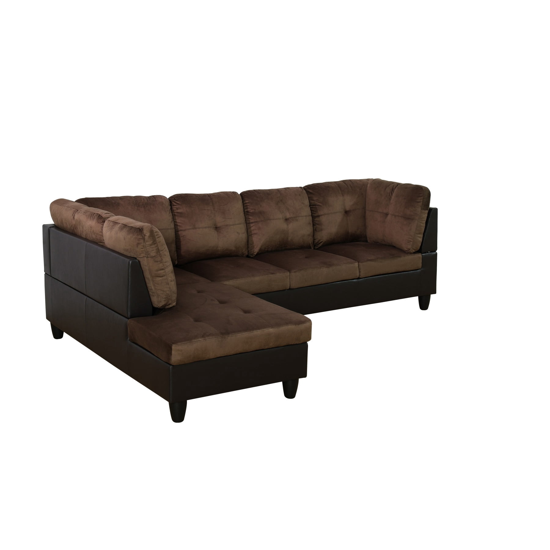 Hommoo Lint & PVC L-Shaped Sectional Couch and Sofa Set, Modern Living Room Furniture Set, Left Side, Brown
