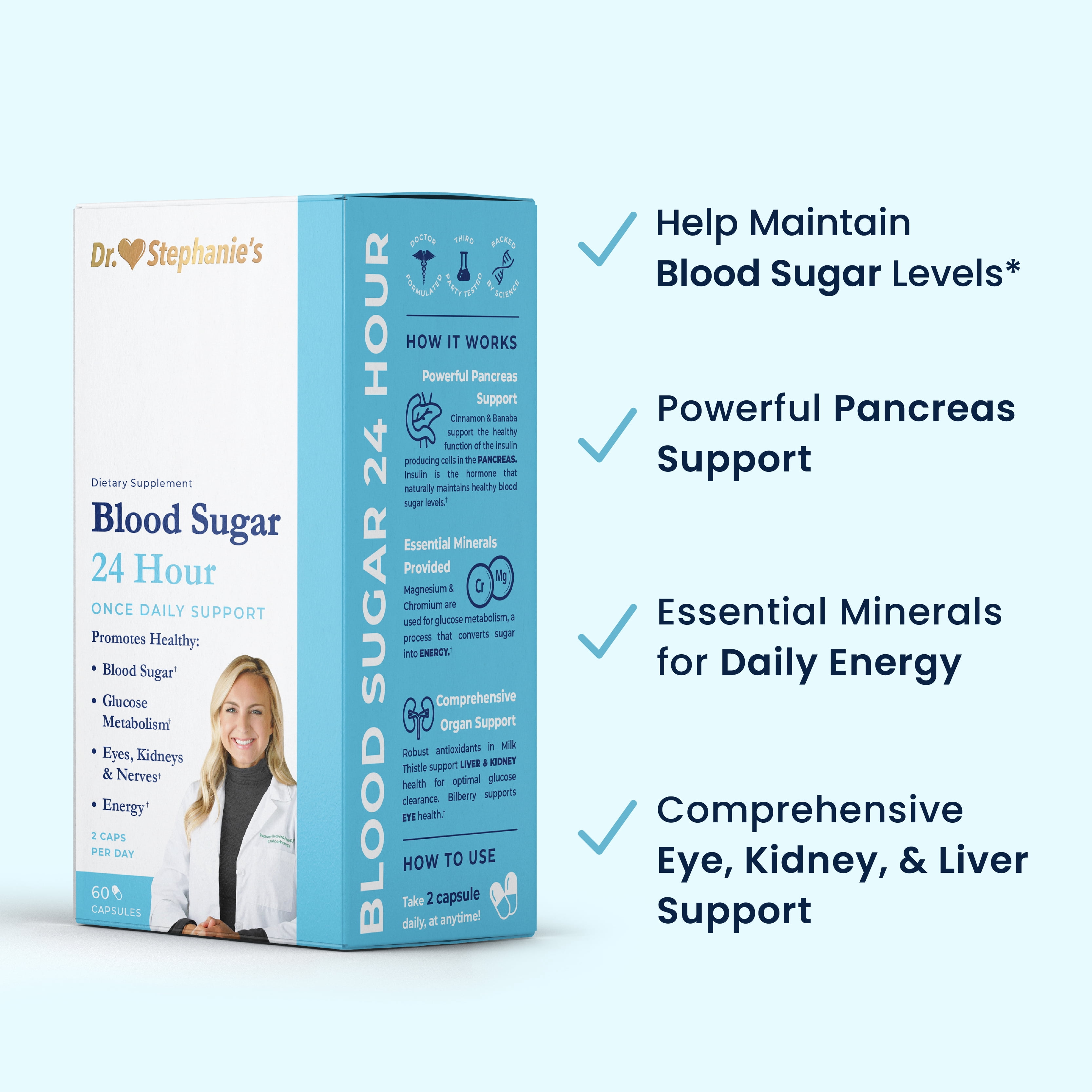 4 Pack - Blood Sugar 24 Hour Daily Support Supplement, by Dr. Stephanie's