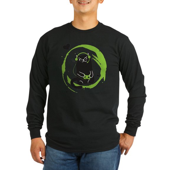 CafePress - Gamer Cat Men's Long Sleeve T Shirt - Long Sleeve Dark T-Shirt