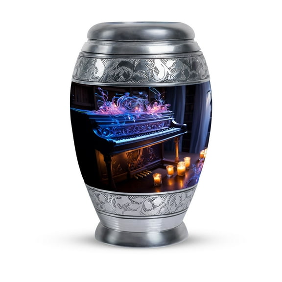 Enchanted Piano With Luminous Accents Human Urns For Ashes - Funeral Urn Ashes - Cremation Urn For Female - Urns For Ashes Adult Male - Cremation Memorial Urns (10inch)